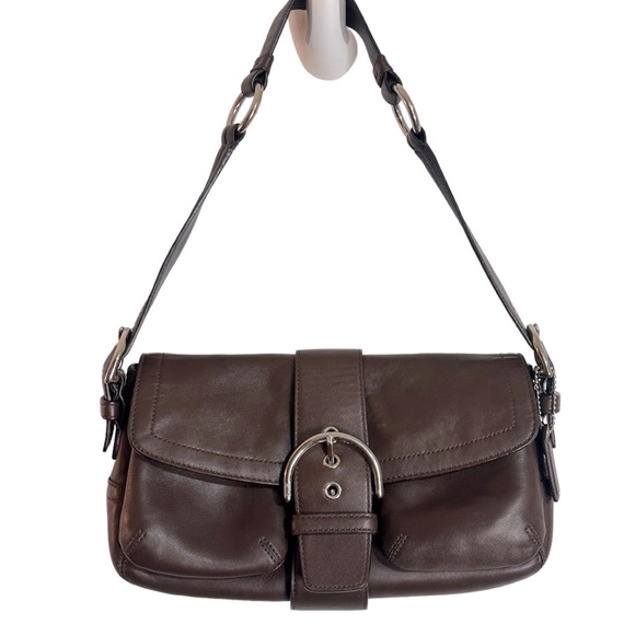 Coach Handbags - Coach Authentic Y2K Brown Leather Shoulder Bag Purse Silver Buckles #H05S-3653